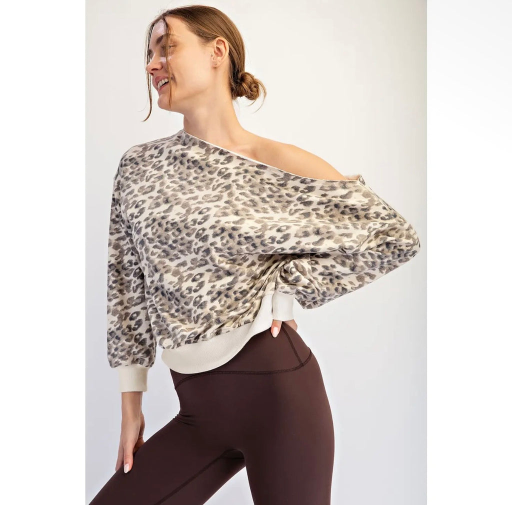 Animal Print Off Shoulder Sweatshirt