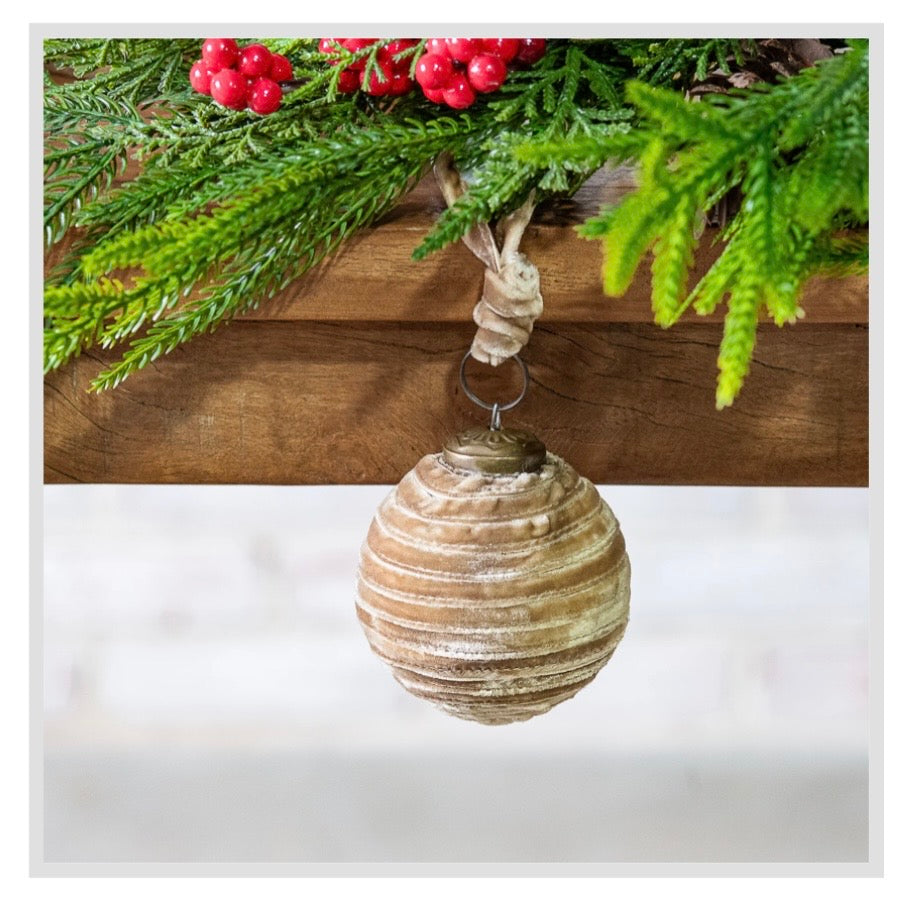 3" Beige Velvet Ball Ornament