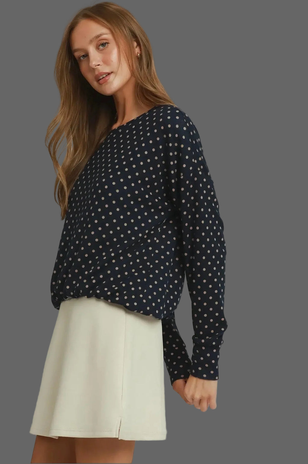 Polka Dot Long Sleeve Bubble Hem Top