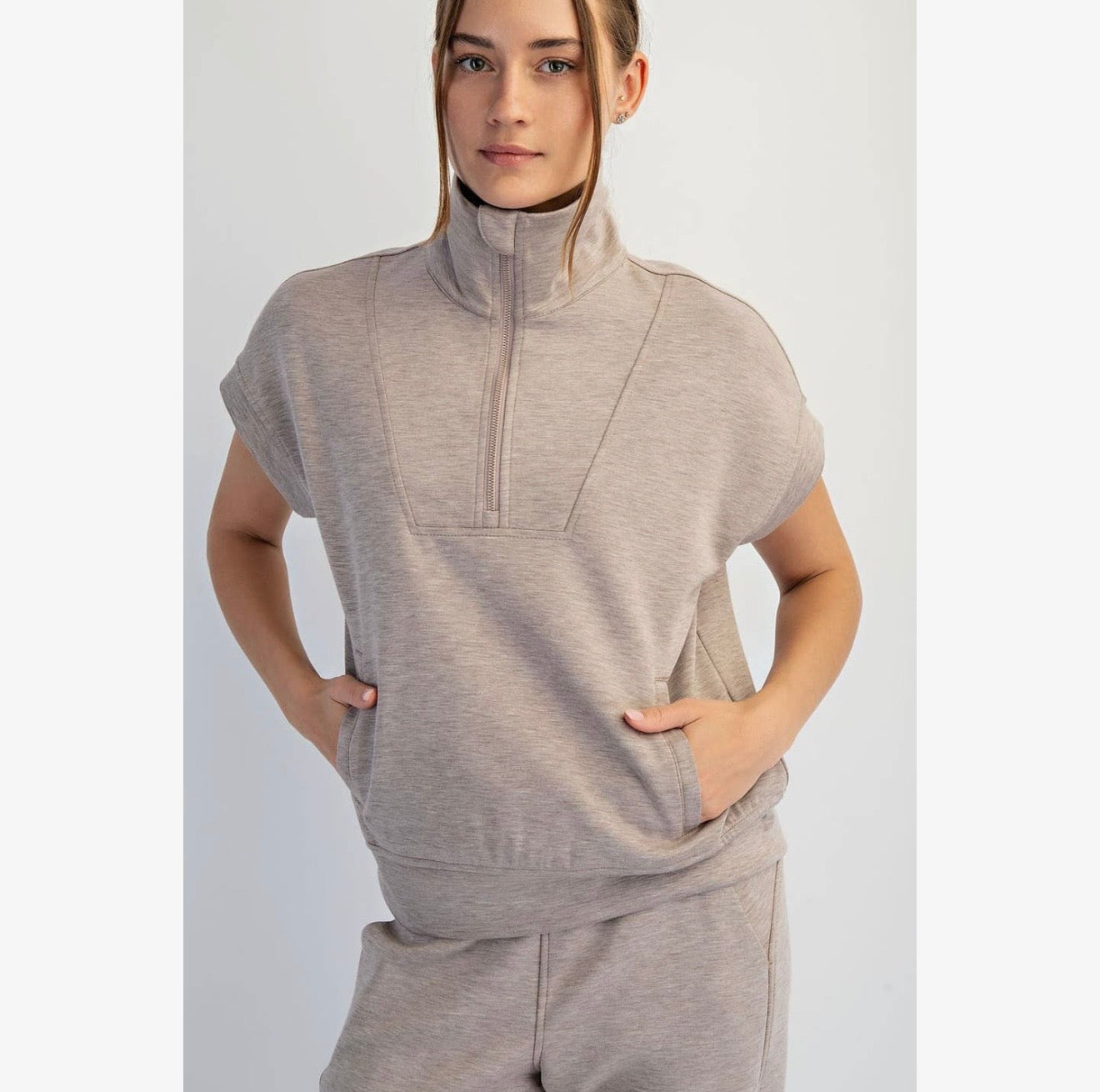 Modal Scuba Quarter zip Short Sleeve Top