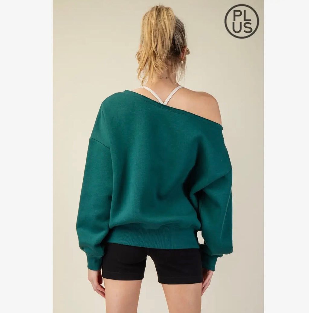 Curvy French Terry Fleece Off Shoulder Top