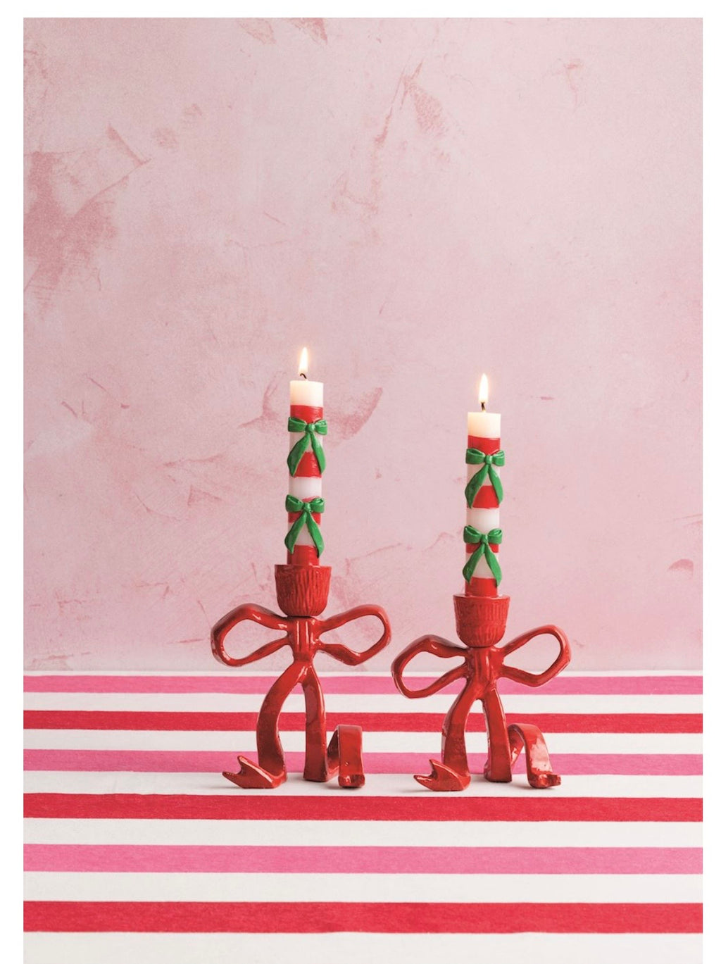 Red Bow Taper Candle Holders