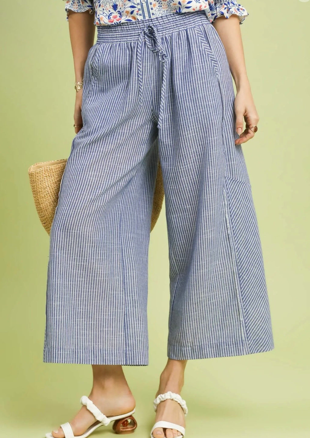 Linen Blend Stripe Wide Leg Pants