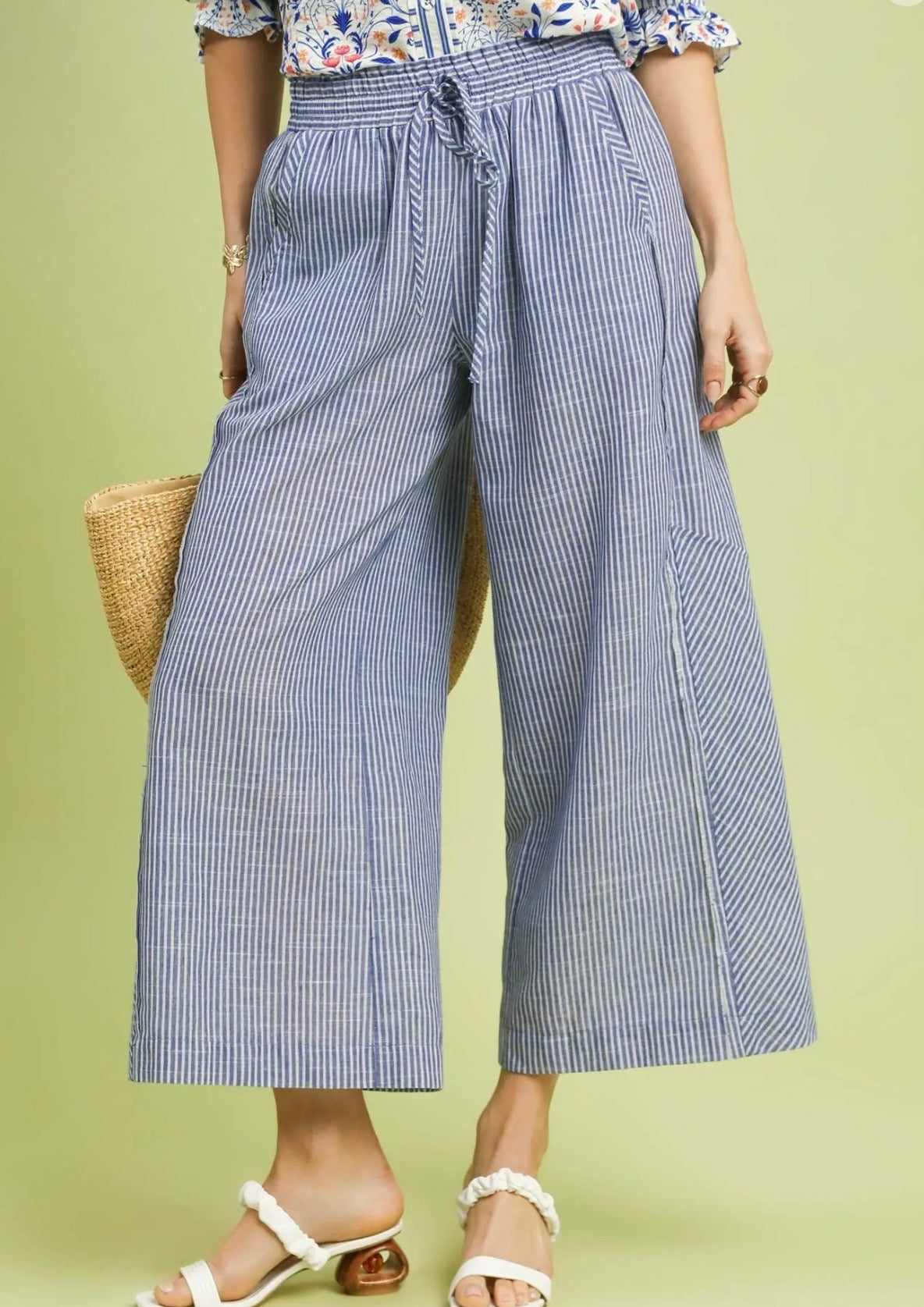 Linen Blend Stripe Wide Leg Pants