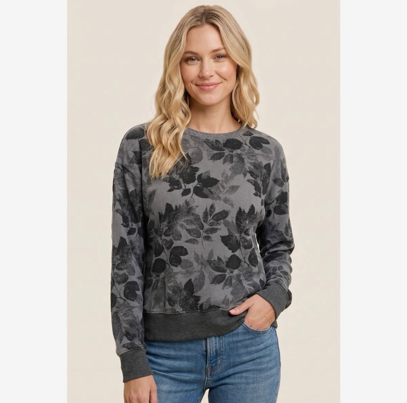 Ribbed Floral Print Top