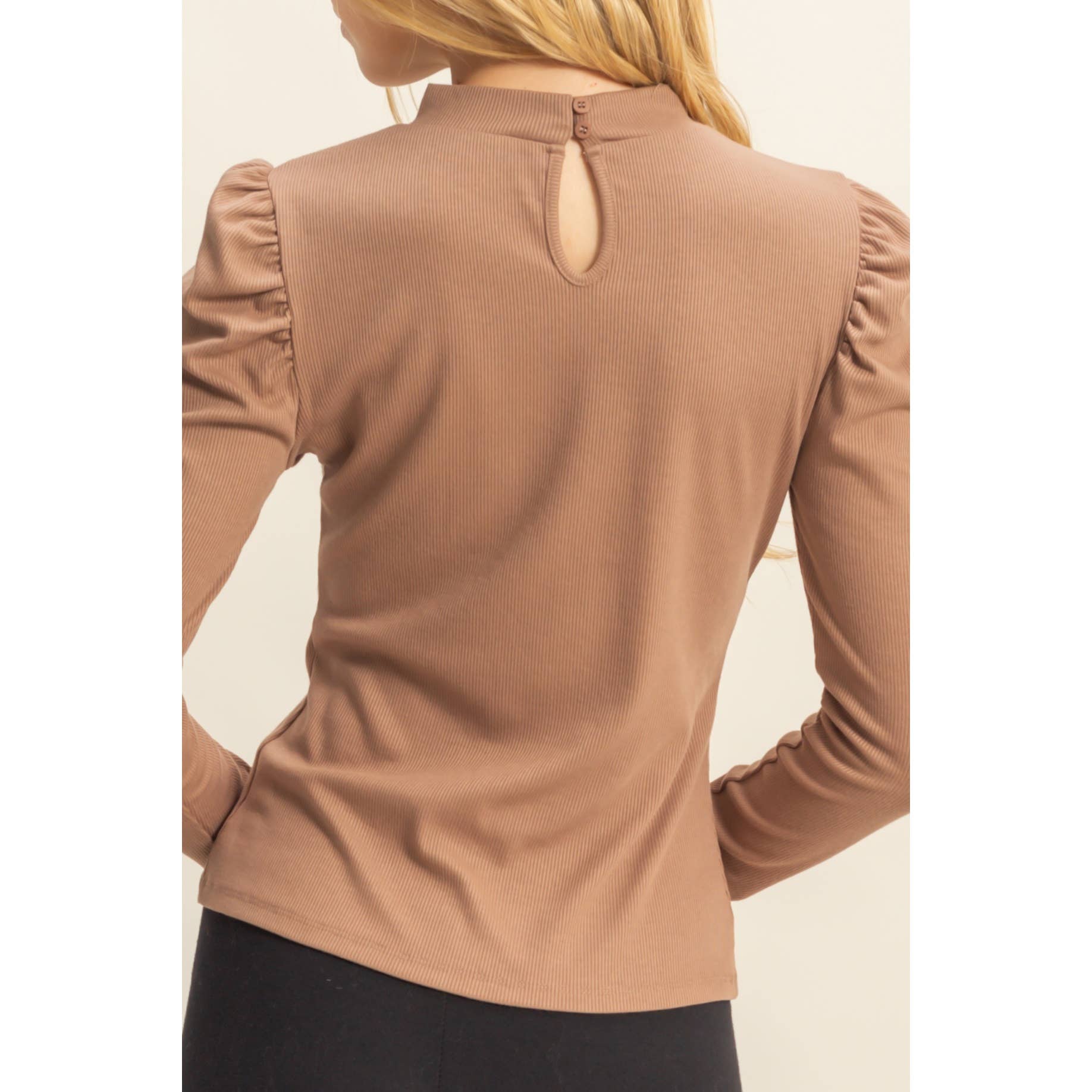 Elegant Puff-Sleeve Fitted Top With Keyhole Back