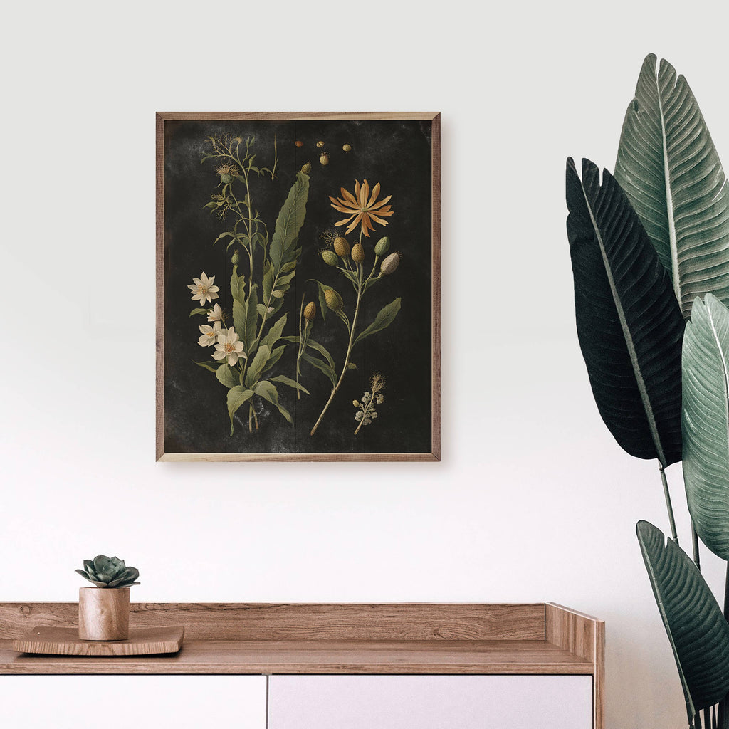 Vintage Cream Floral Print Black 8x10
