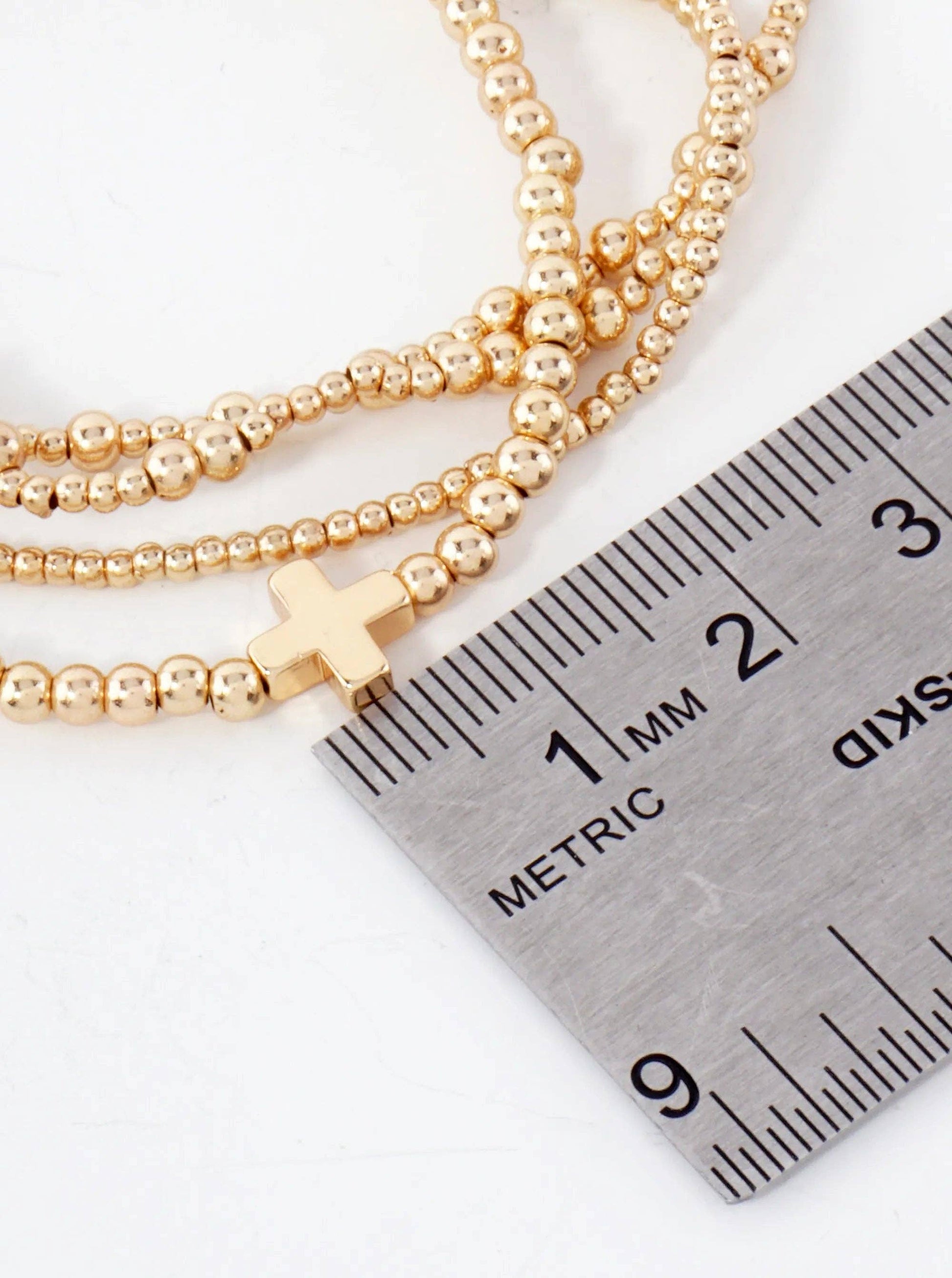 4PC-Set Cross Accents Metallic Beaded Stackable Stretch Bracelet