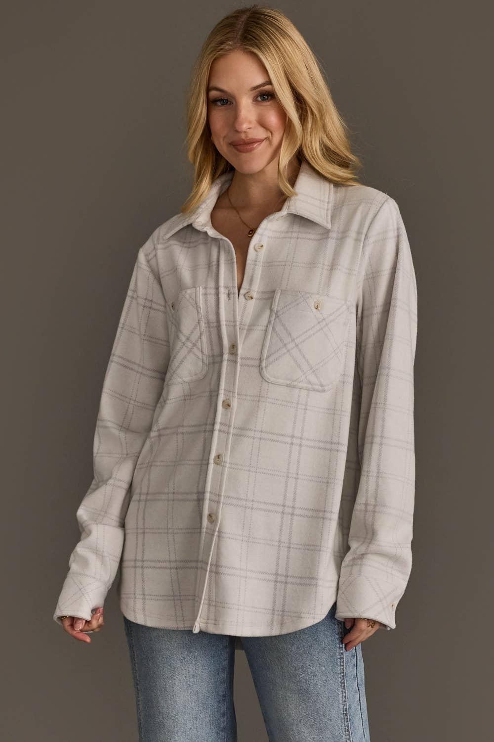 White & Lt. Gray Plaid Button Up