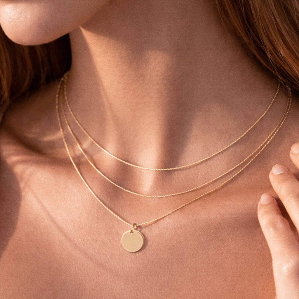 18K Gold Plated Waterproof Stainless Steel Layered Gold Disc Necklace