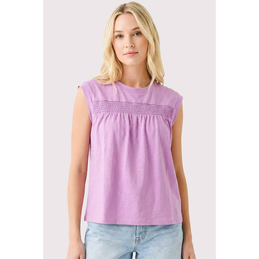 SMOCKED SLEEVELESS COTTON TOP