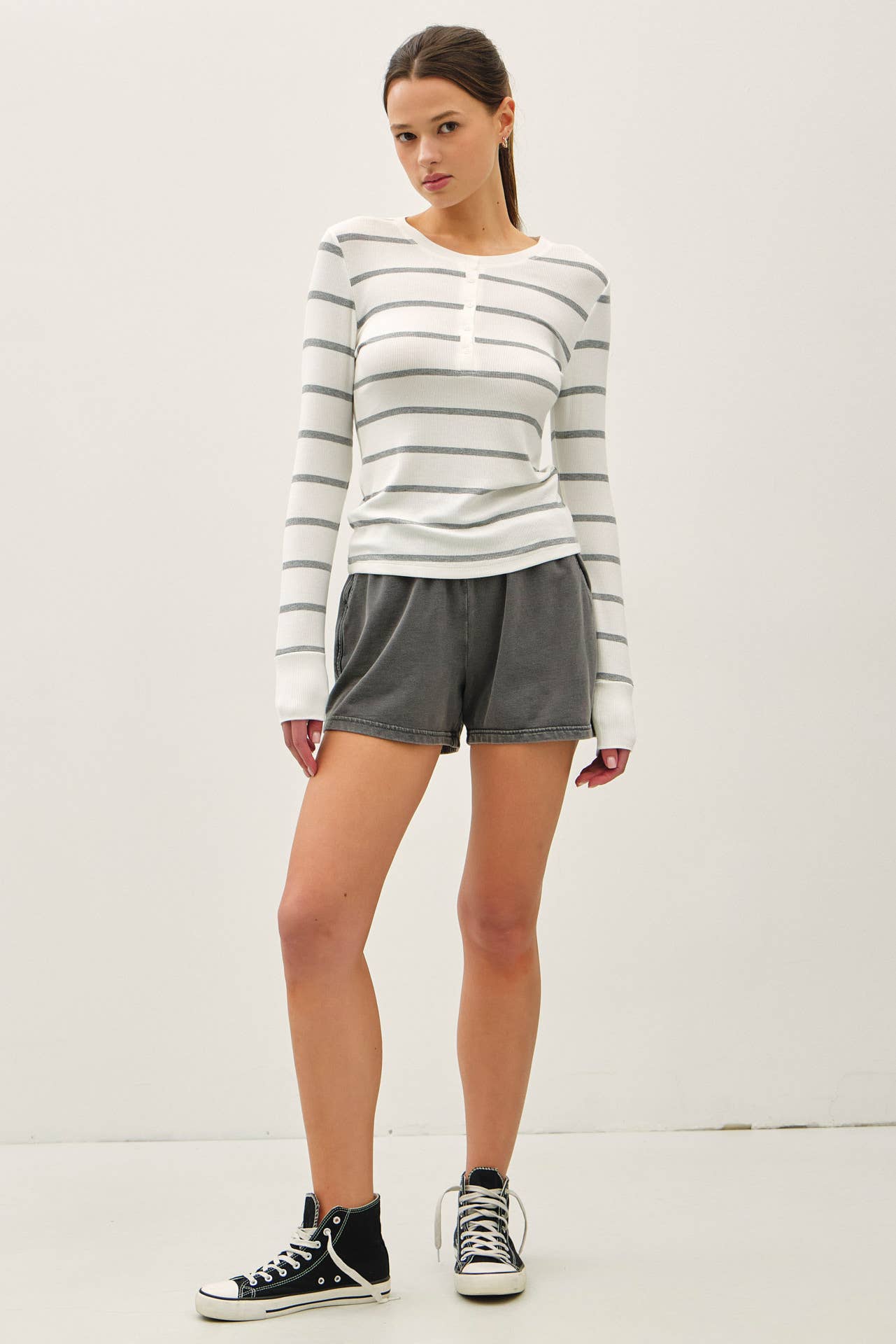 CLASSIC RIBBED STRIPED HENLEY LONGSLEEVE TOP