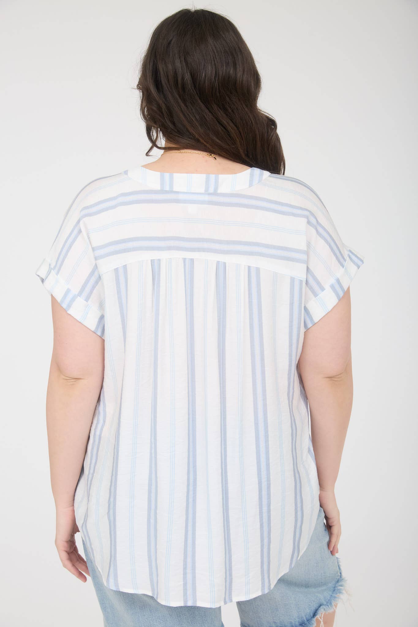 Curvy Stripe Split Neck Top
