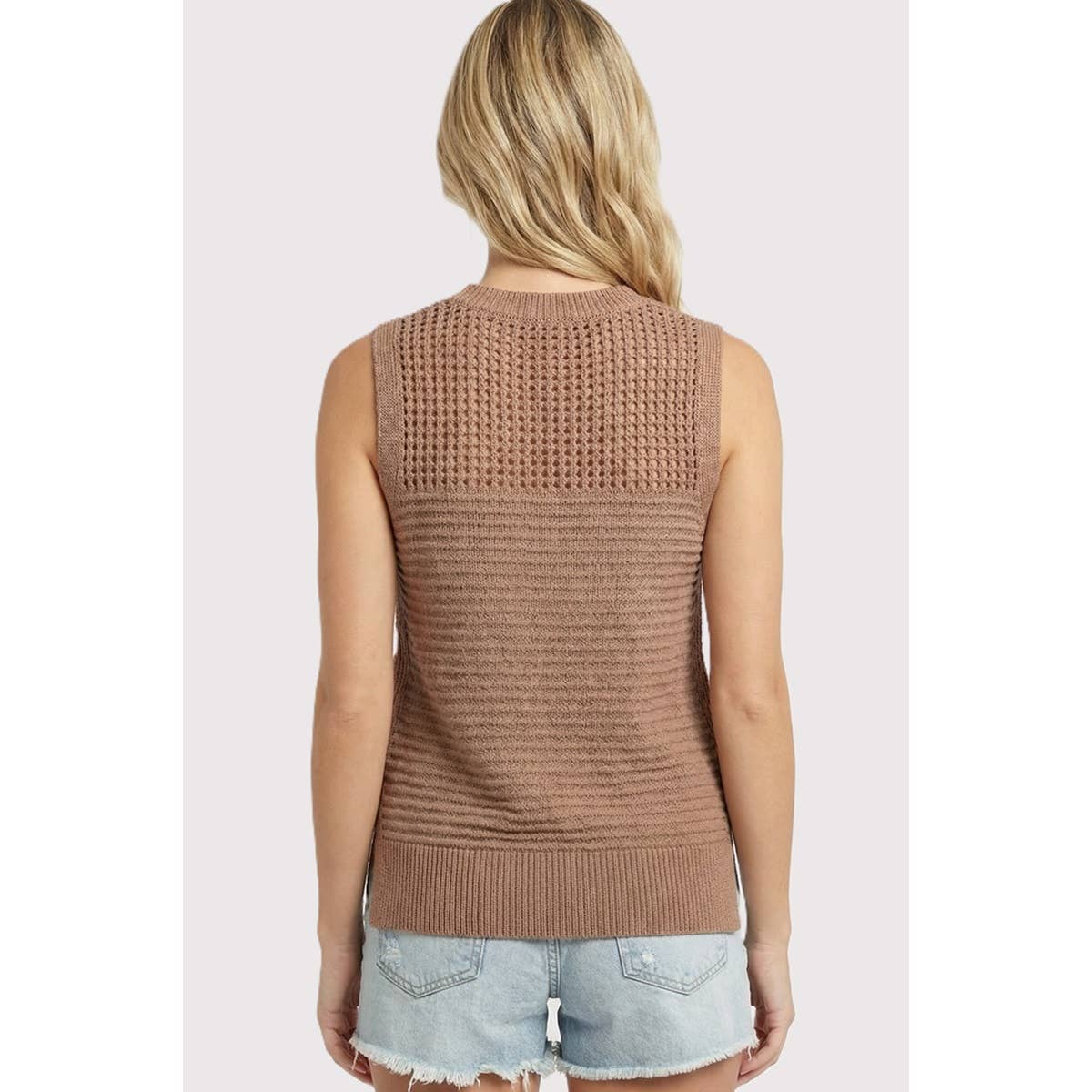 Open Weave Sleeveless Sweater Top
