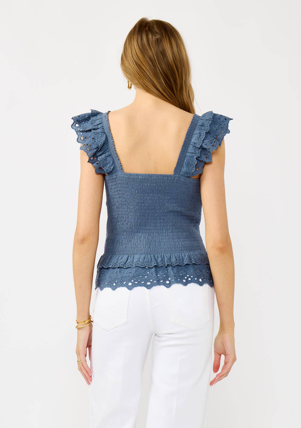 Smocked Scallop Lace Ruffle Top
