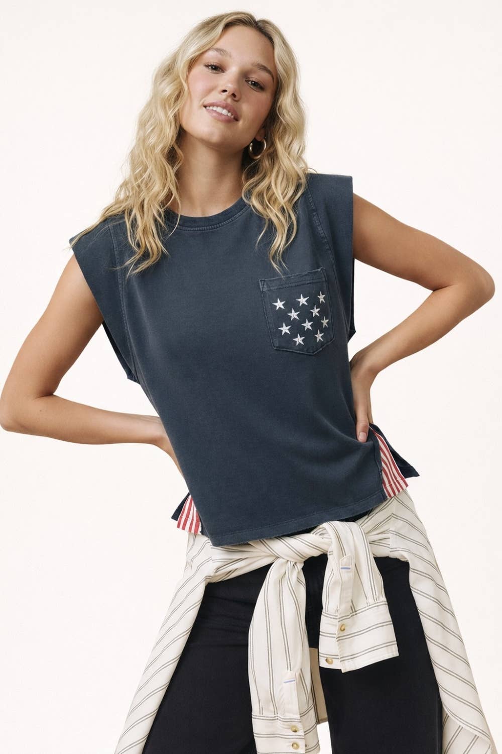 USA star pocket stripe side tank