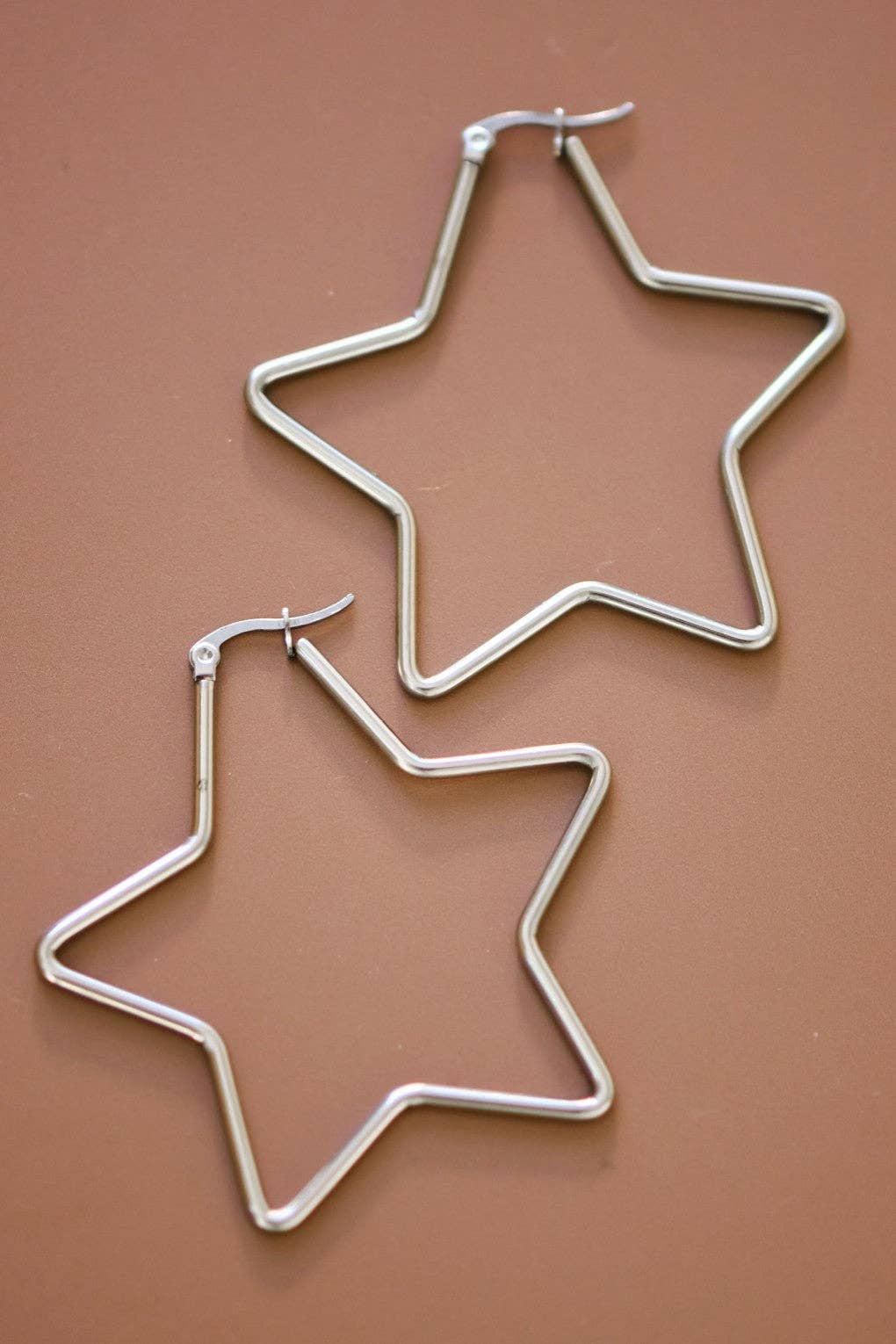 Tarnish-Resistant Waterproof Stainless Steel Star Hoop Earrings