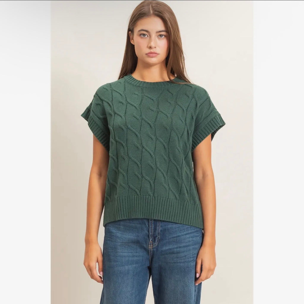 Cable Knit Cap Sleeve Sweater
