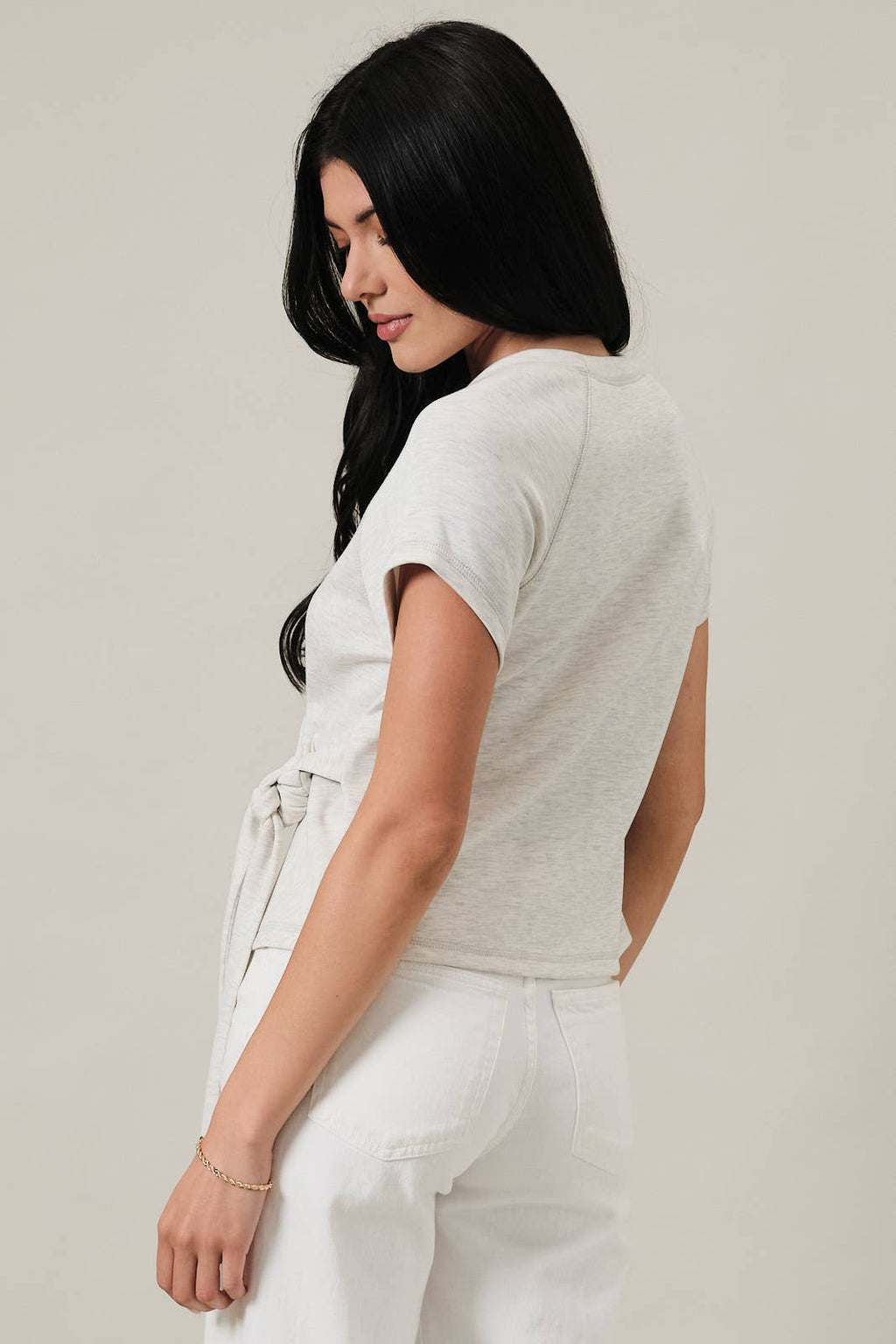 CREW NECK RAGLAN SHORT SLEEVE SIDE TIE TOP