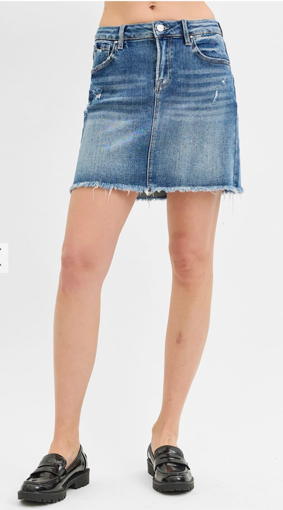 Risen Frayed Hem Denim Skirt