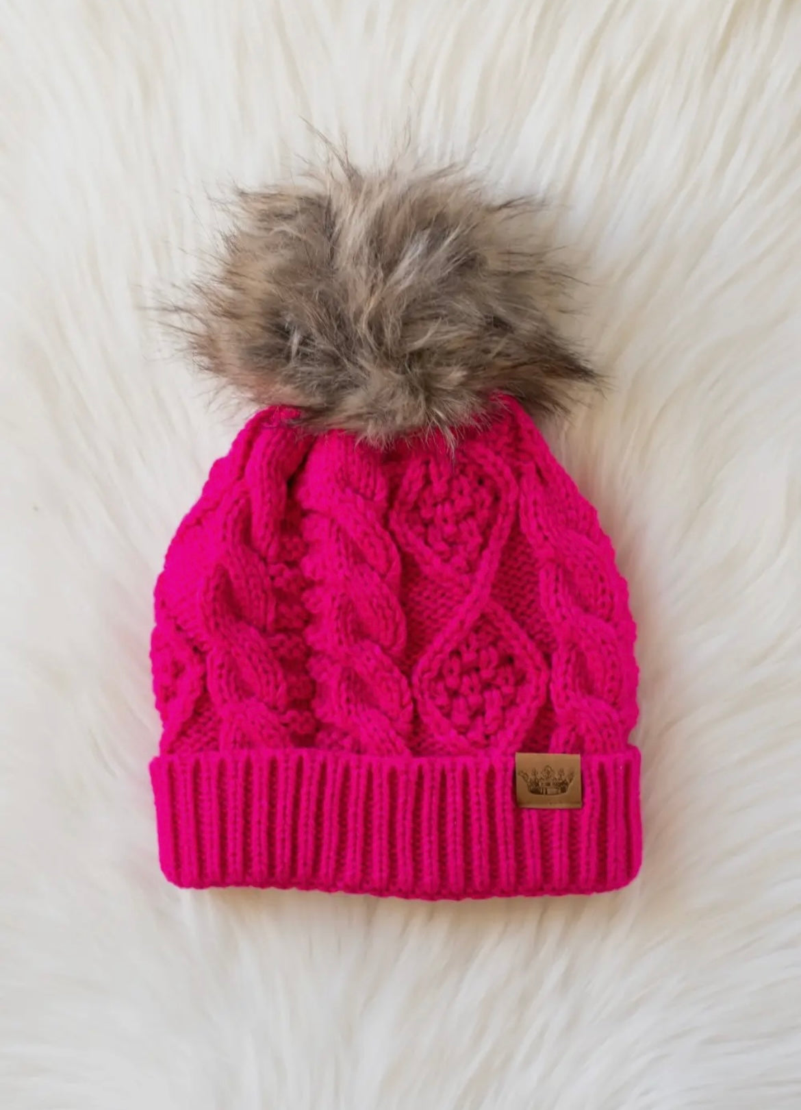 Bright Pink Cable Knit Pom Hat
