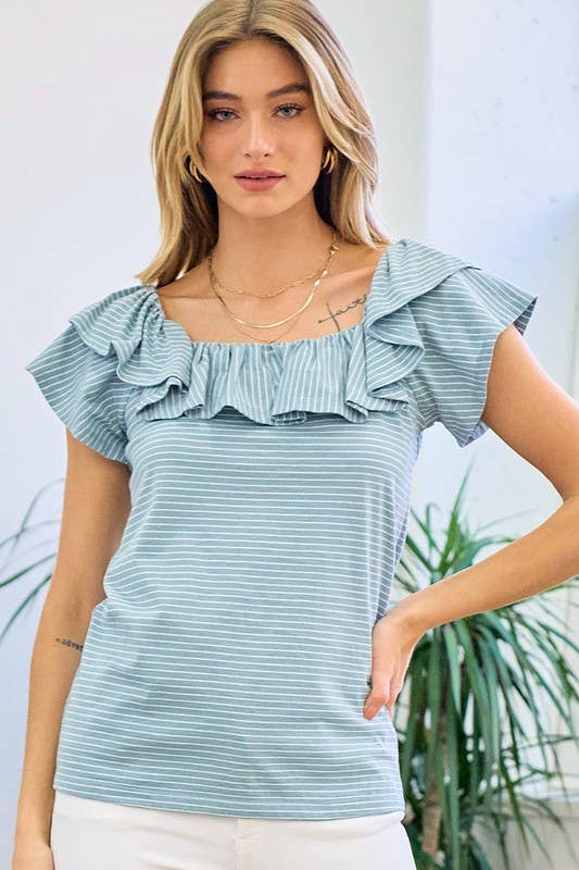 Ruffle Square Neck Knit Top