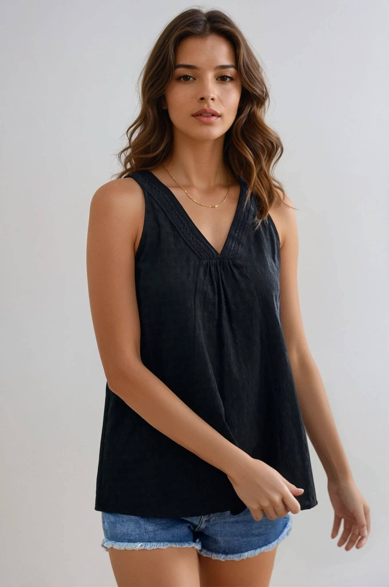 Braid Trimmed V-neck Top