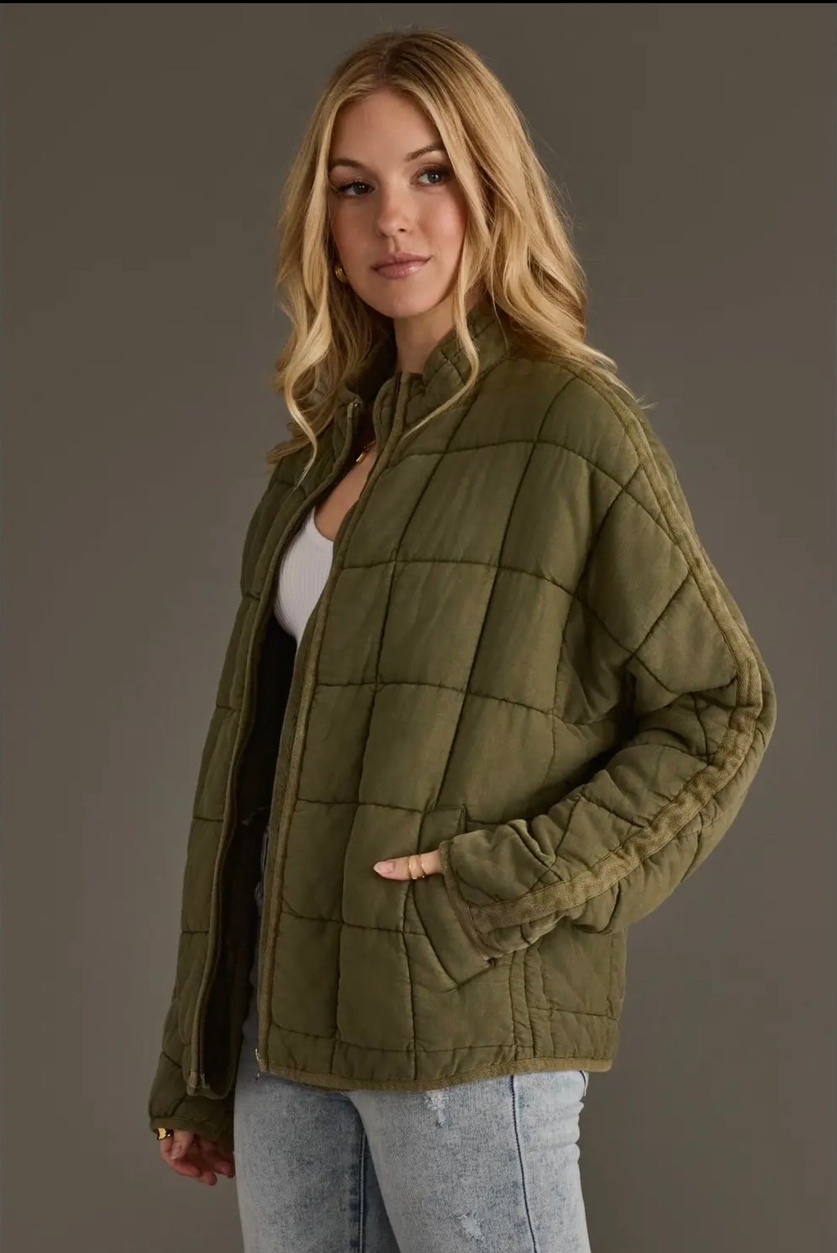 Contrast Stripe Soft Quilted Jacket