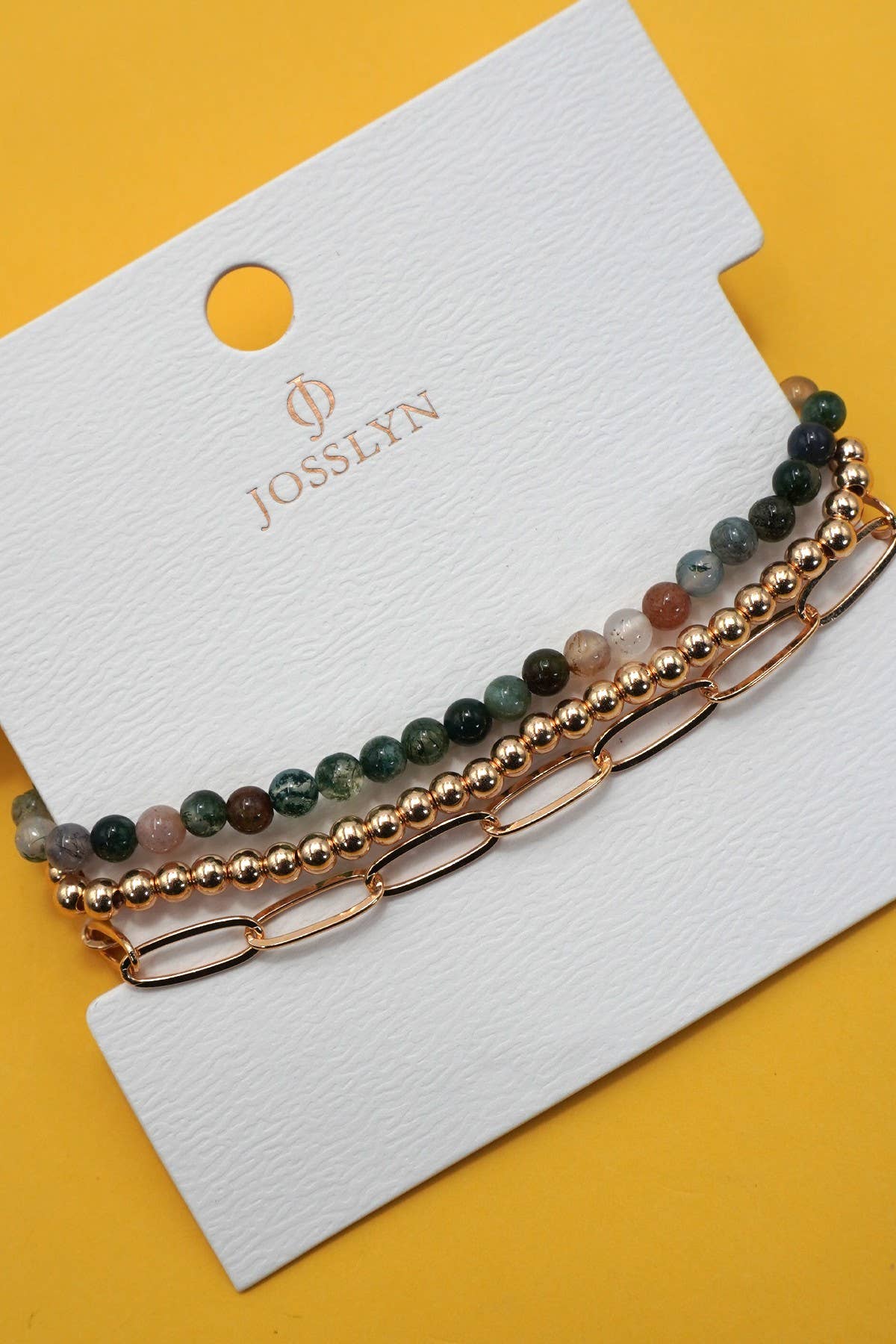 MULTI LAYER NATURAL STONE BALL CHAIN LINK BRACELET