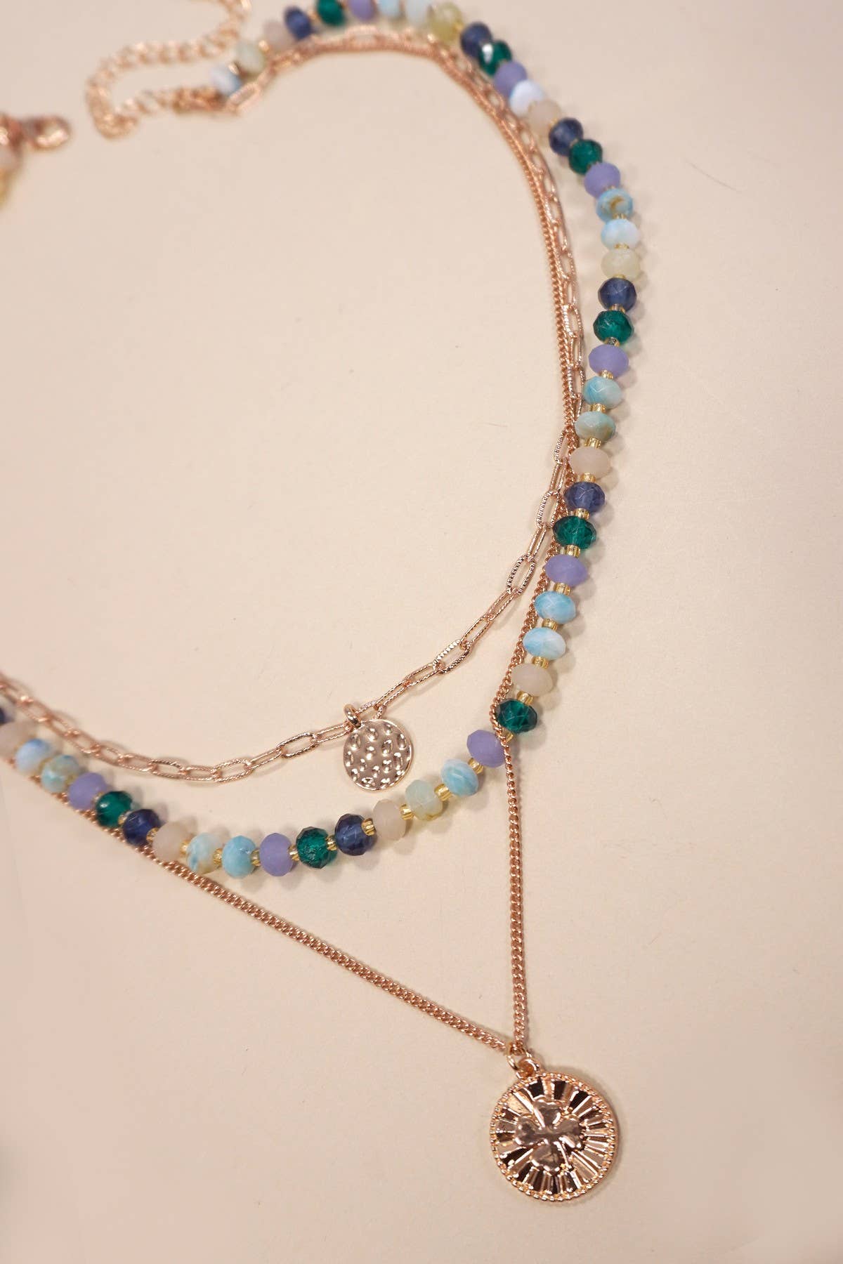 MULTI LAYERED BEADED CLOVER CHARM NECKLACE