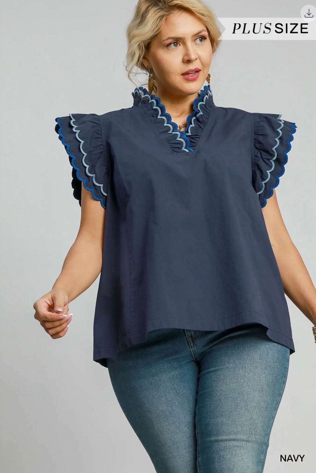 Curvy Scalloped Ruffle Sleeve Top