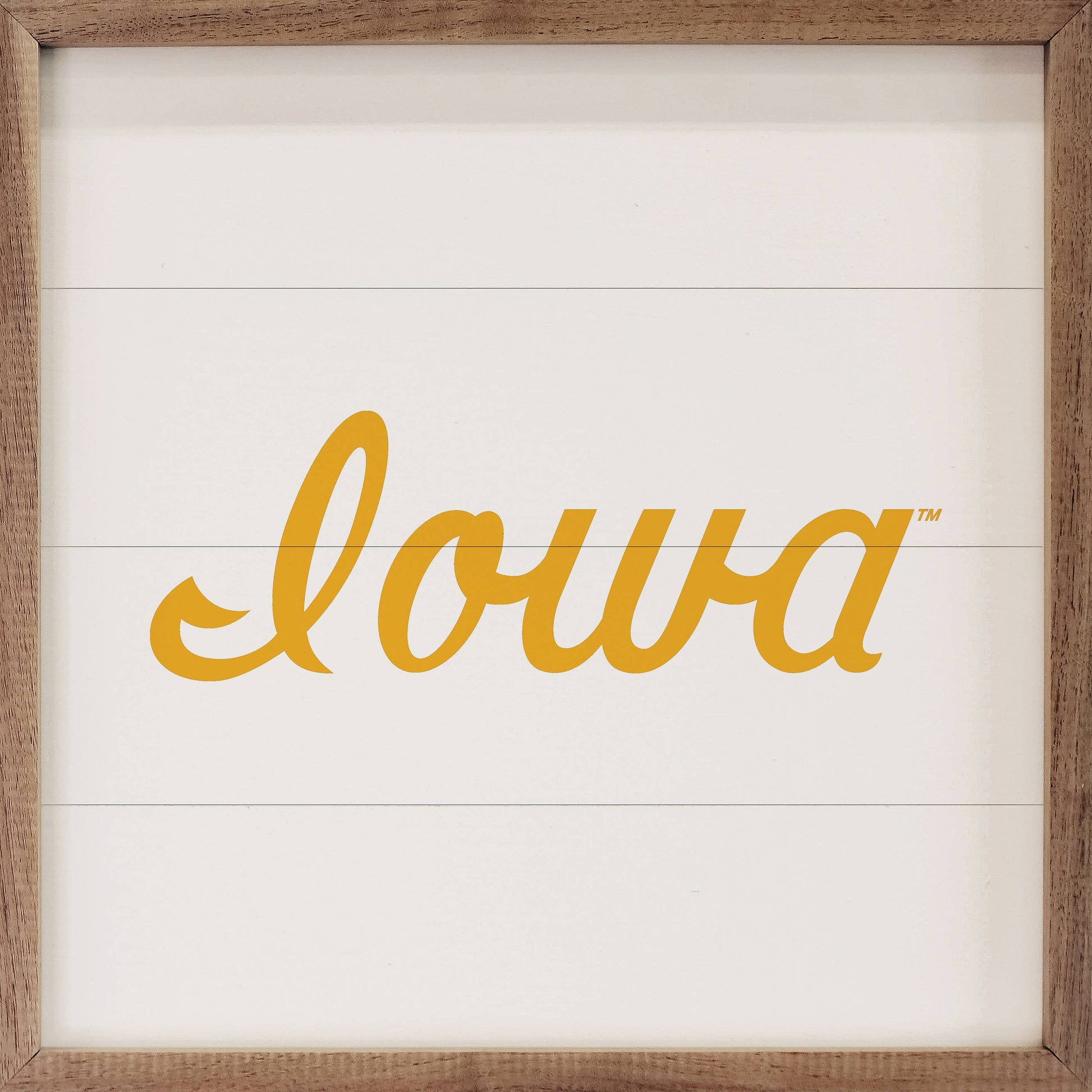 Retro Script State University Of Iowa White Wooden Sign 8x8