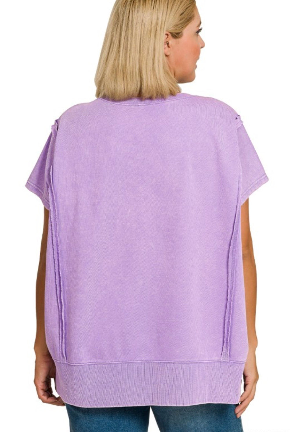 Curvy French Terry Acid Washed Short Sleeve Sweatshirt