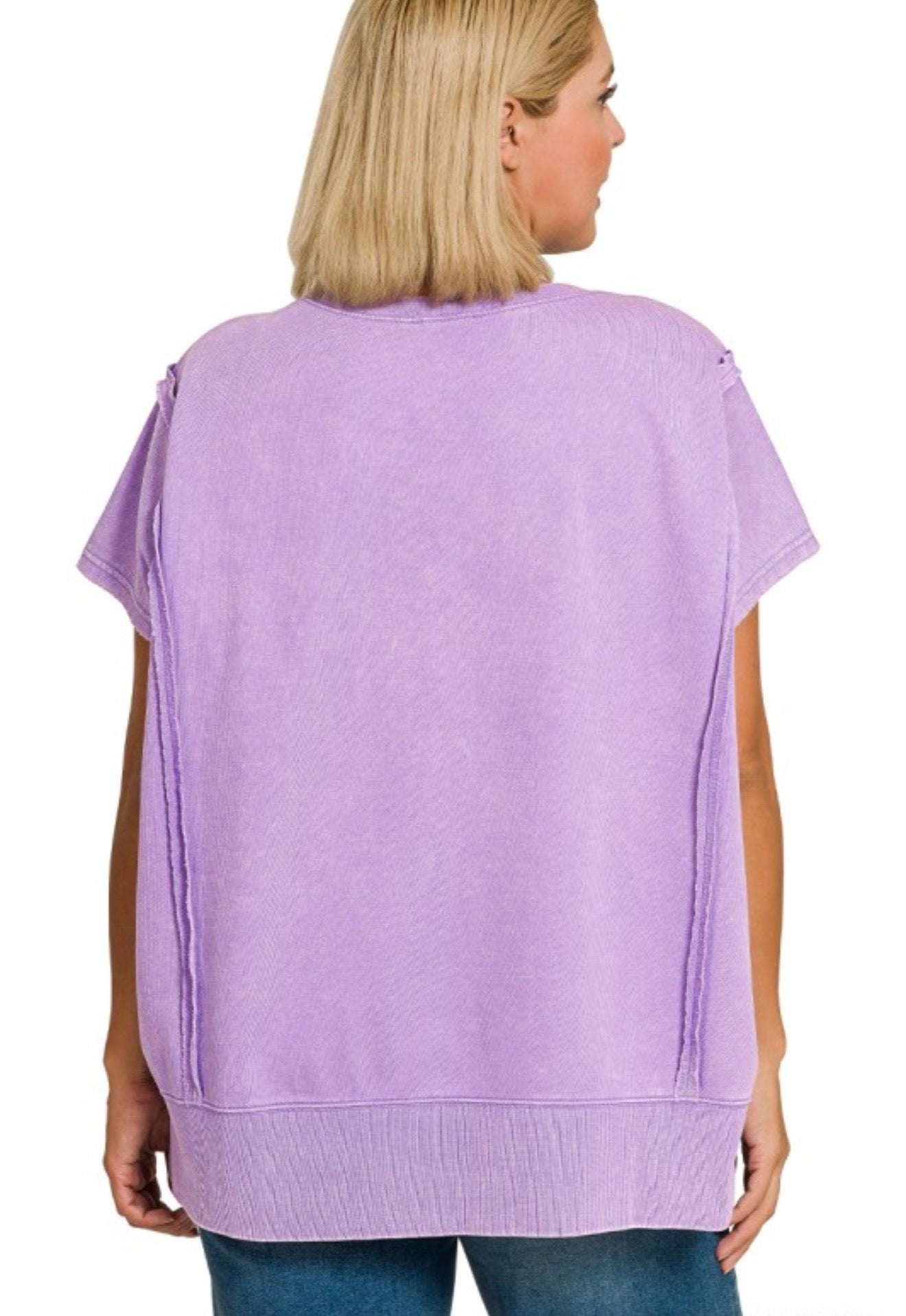 Curvy French Terry Acid Washed Short Sleeve Sweatshirt