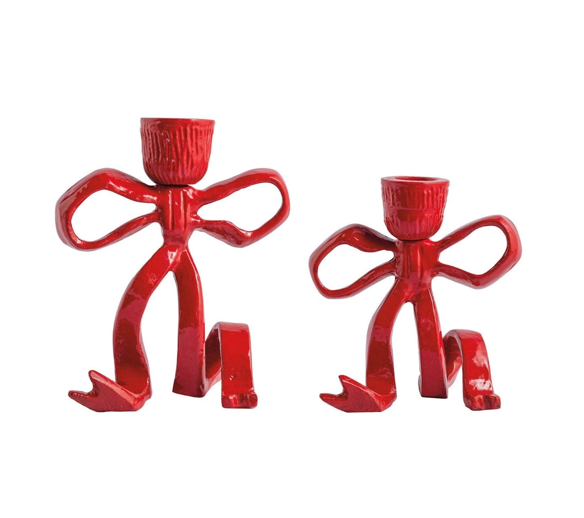 Red Bow Taper Candle Holders