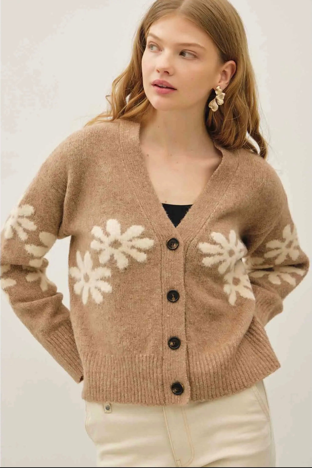 Wool Blend Floral Cardigan