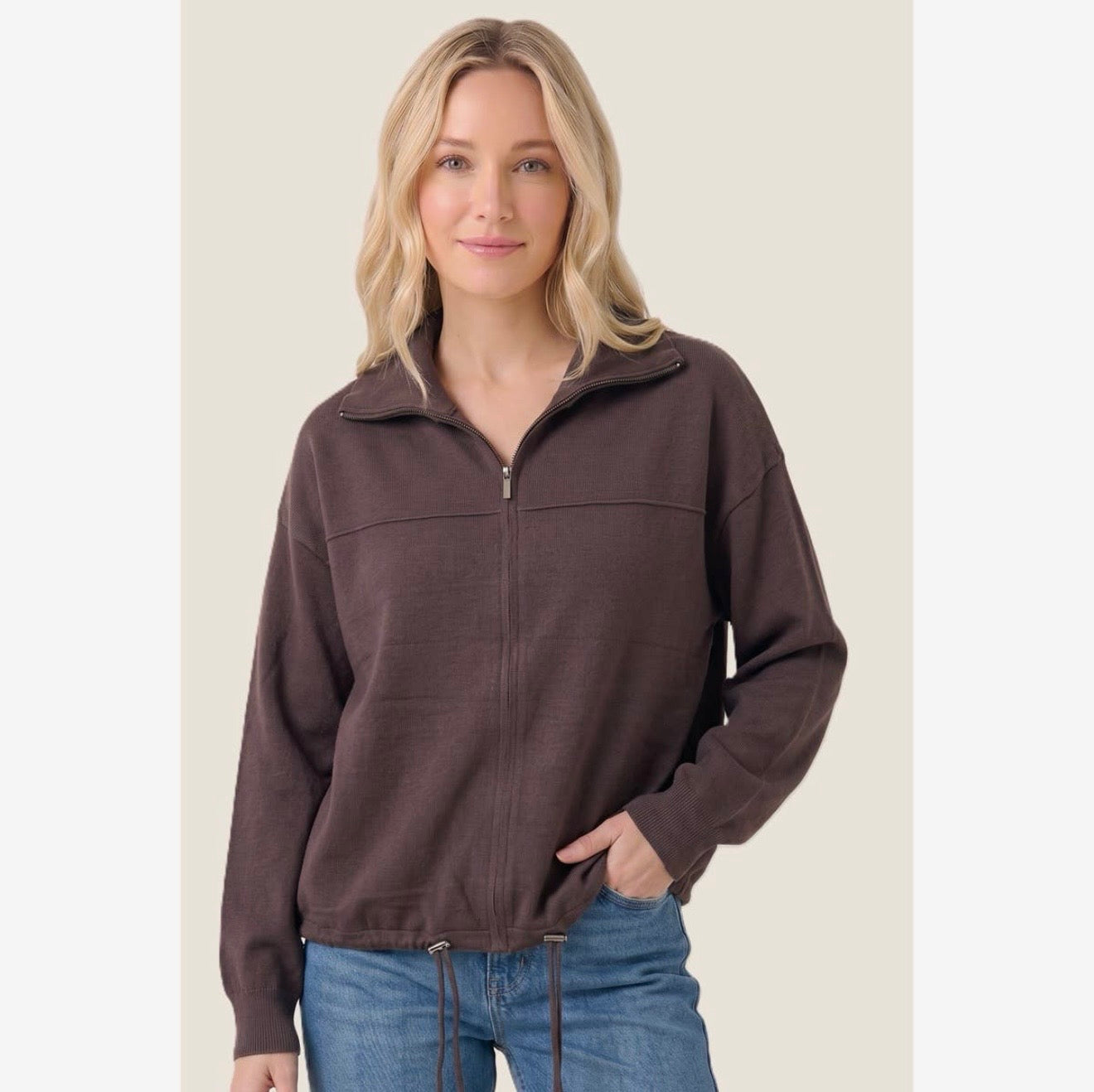 Zipper Front Sweater Jacket