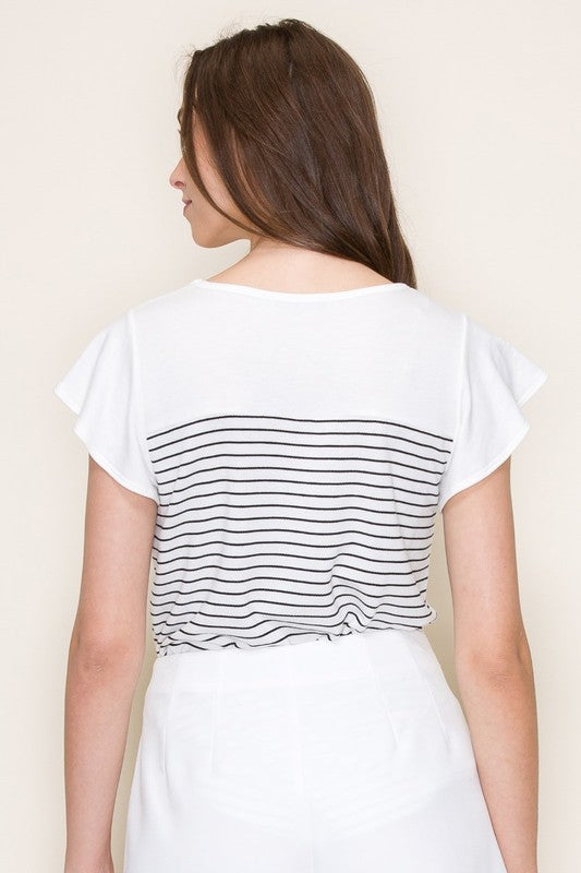 Flutter sleeve terry stripe top