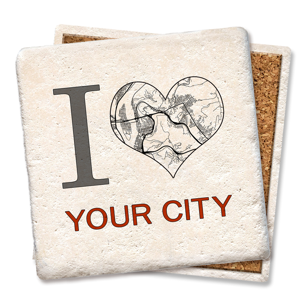 Custom I Heart City Map Coaster