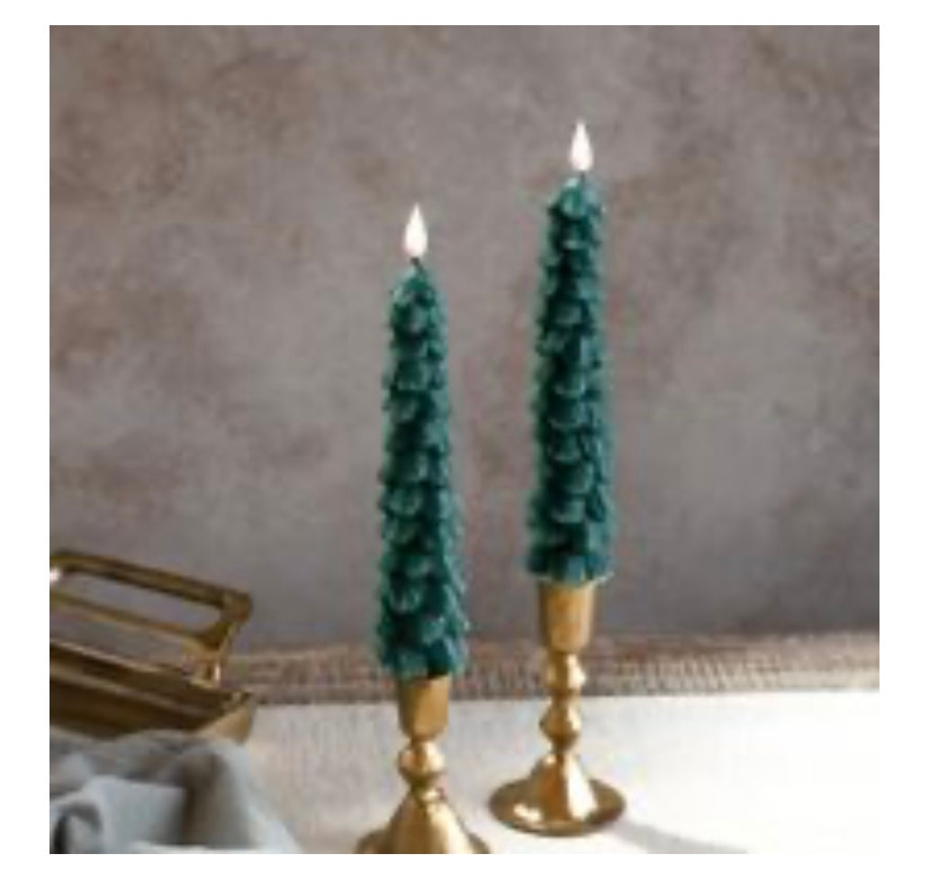S/2 LED GREEN TREE TAPER CANDLES