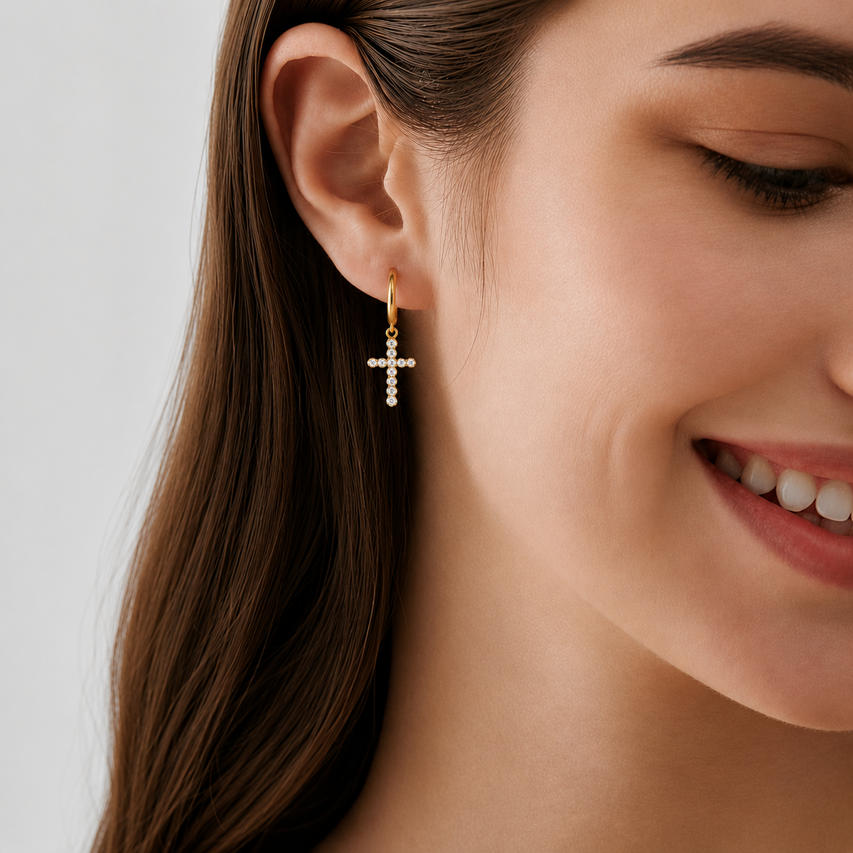18K STAINLESS STEEL WATERPROOF TARNISH FREE CROSS HOOPS