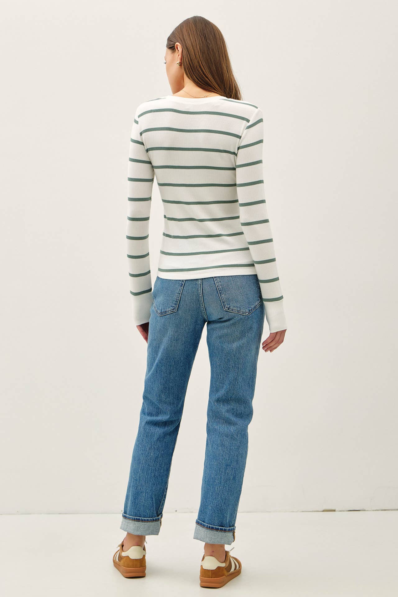 CLASSIC RIBBED STRIPED HENLEY LONGSLEEVE TOP