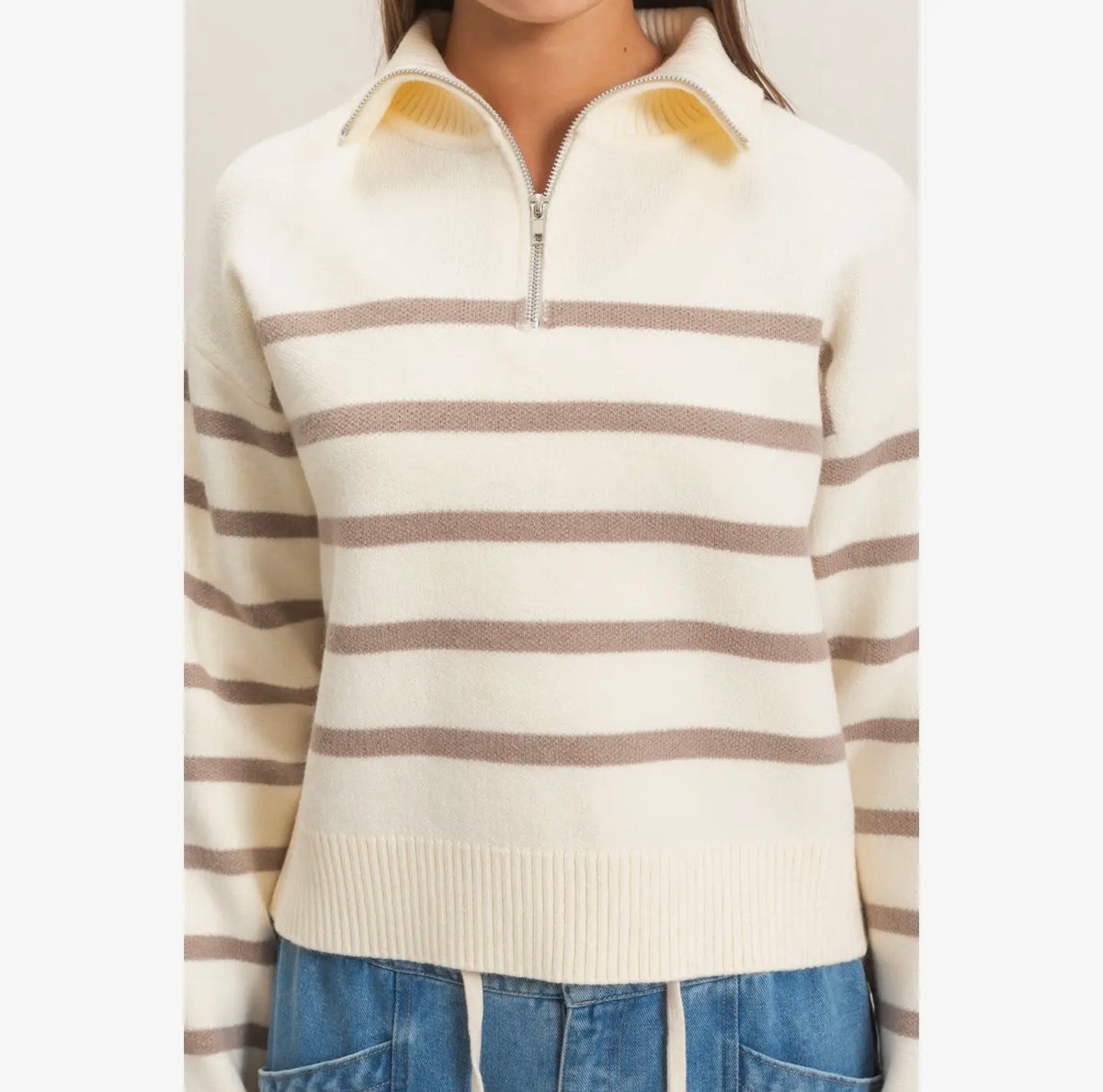 Half Zip Collared Stripe Sweater
