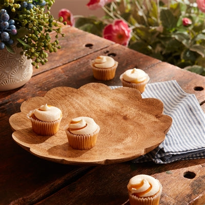 Scalloped Wood pedestal bowl