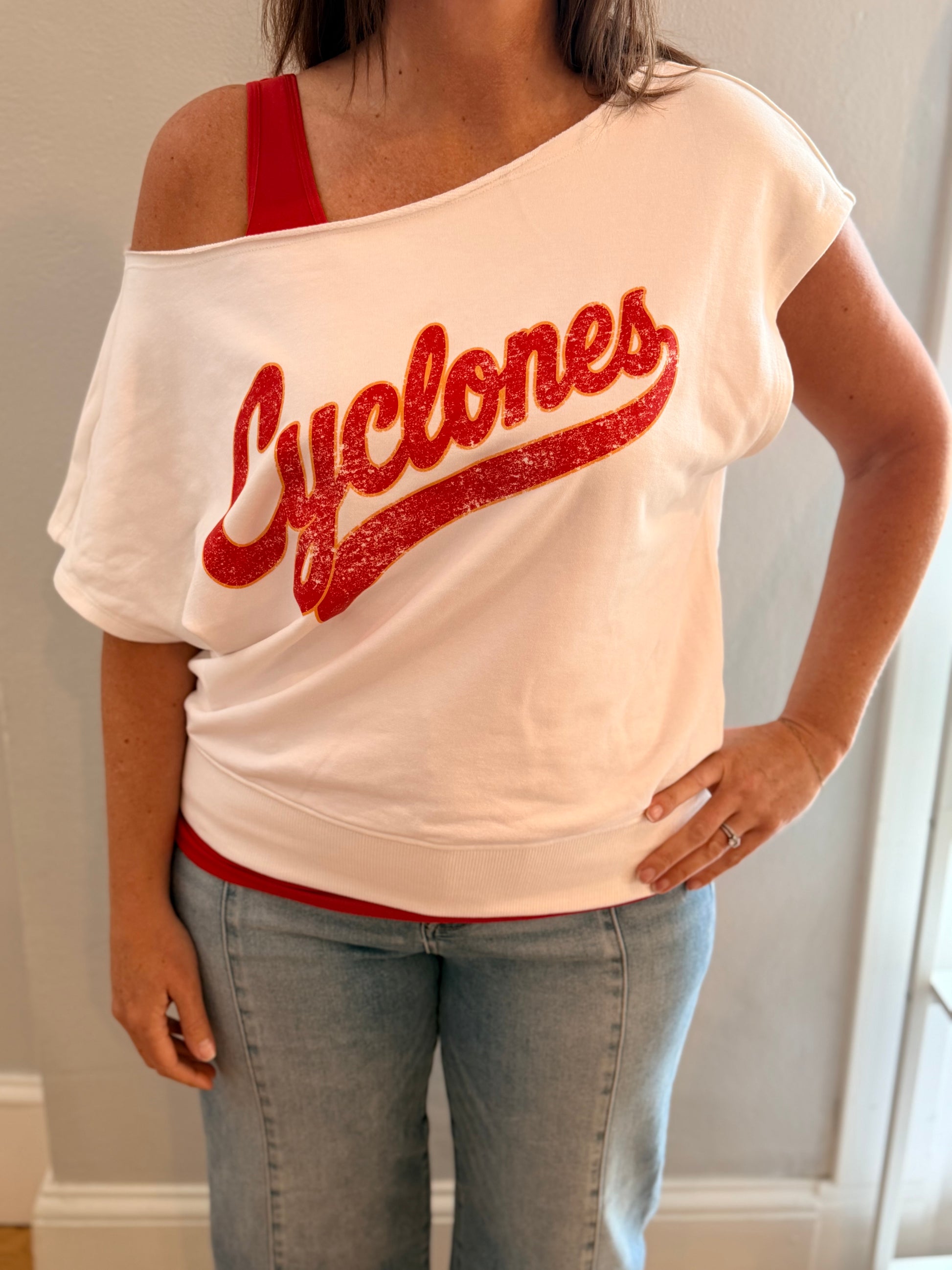 Iowa State French Terry Short Sleeve Off Shoulder Sweatshirt Game Day