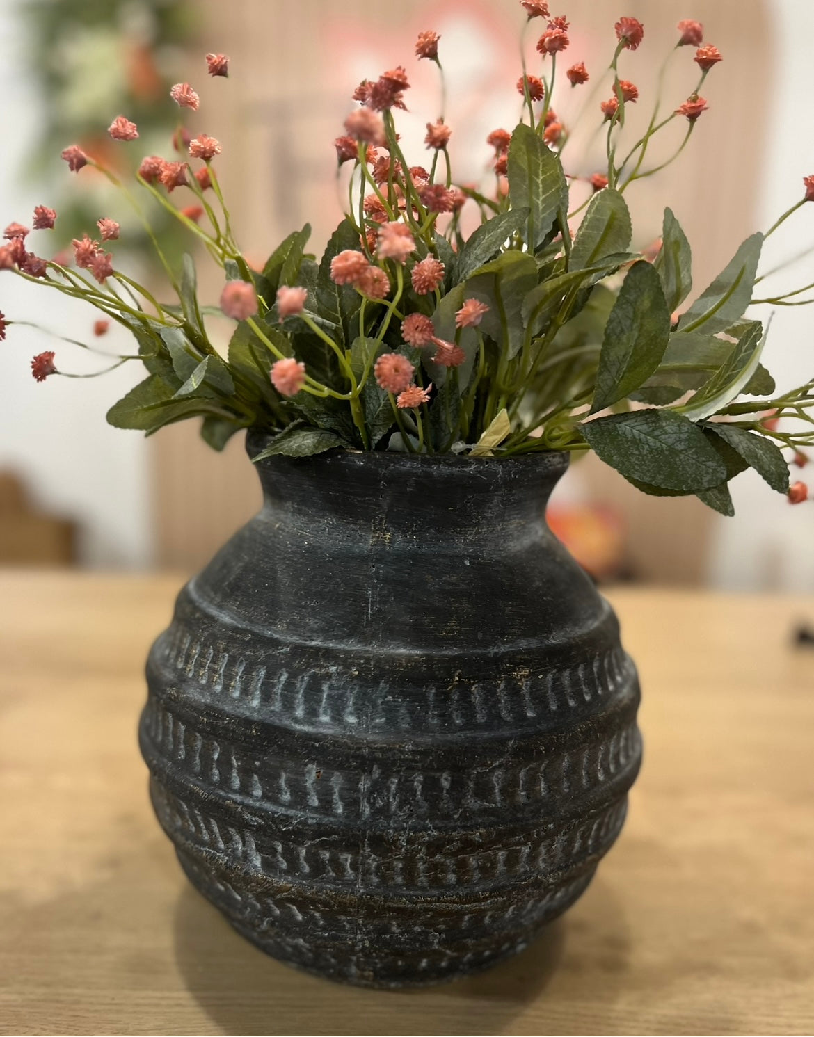 BLK TERRACOTTA STRIPE VASE