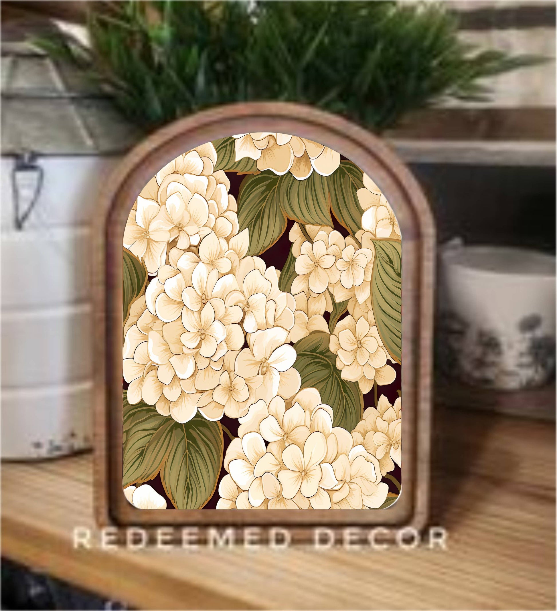 Arch Top Hydrangeas Framed Art 6x8"