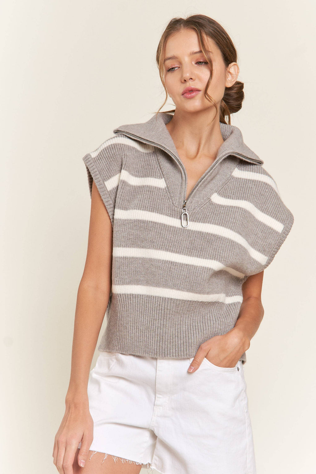 Gray Striped Sweater Vest