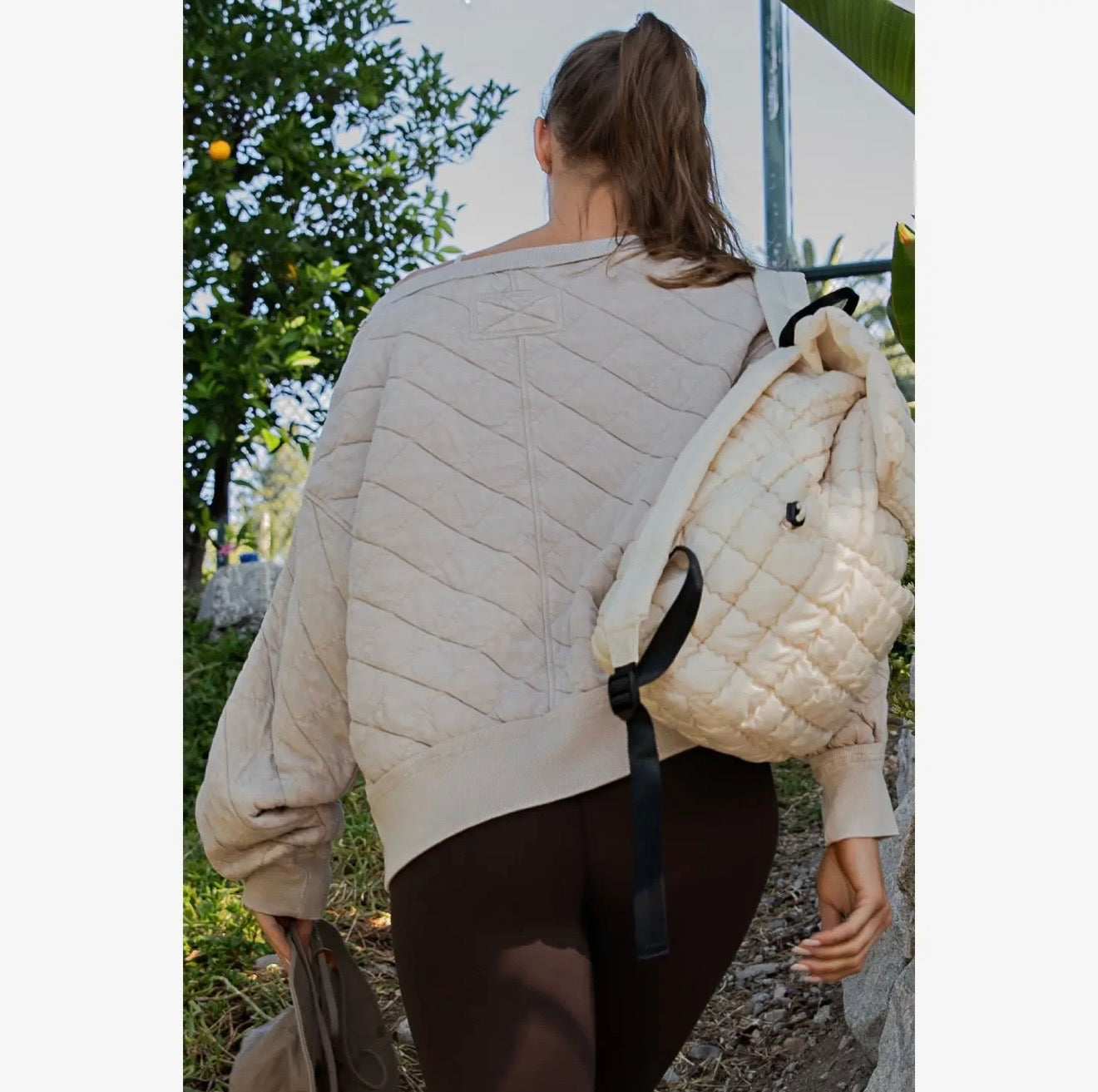 Mineral Wash Quilted Off Shoulder Sweatshirt