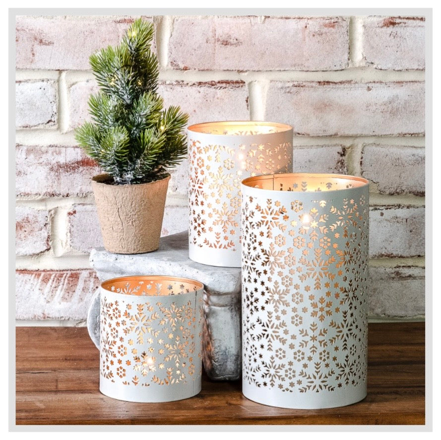 White Cutout Snowflake Lanterns